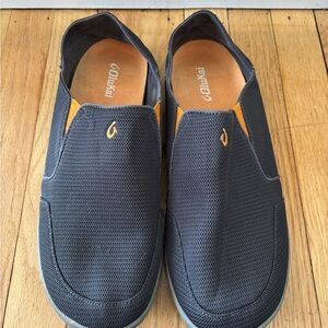OluKai Men's Nohea Mesh slip-on shoes in the "Dark Shadow" color. Men’s size 12